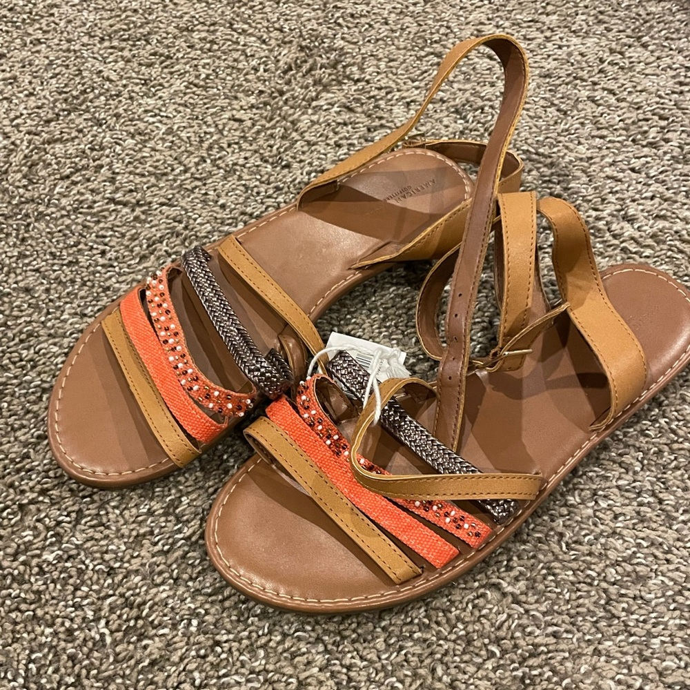 Orange and brown strappy sandals